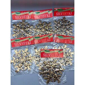 Vtg Silvestri Gold‎ Tone Metal Snowflake Ornaments Set Of 7